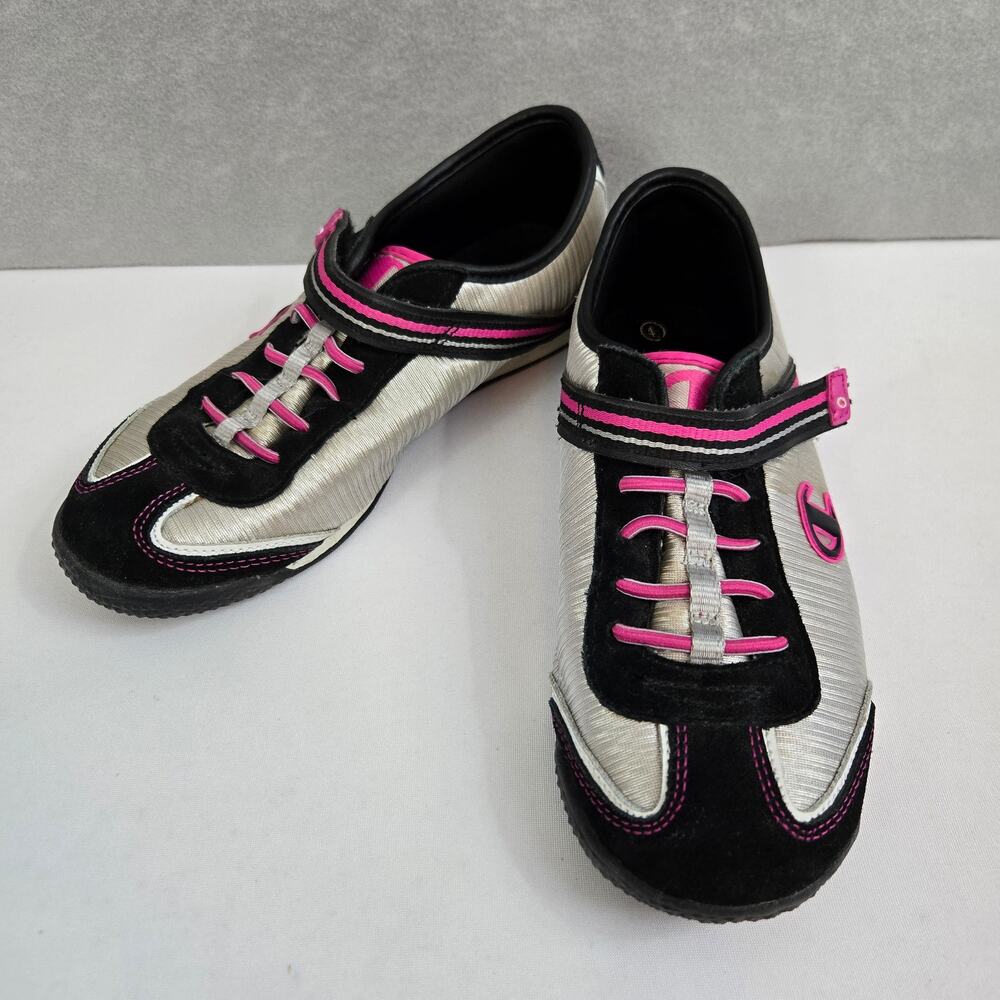 Teen's Sneakers by Champion Black/Pink/Silver with Adjustable Strap Size 4.5
